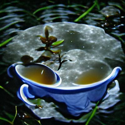 Tea Cup by Pond in Moonlight