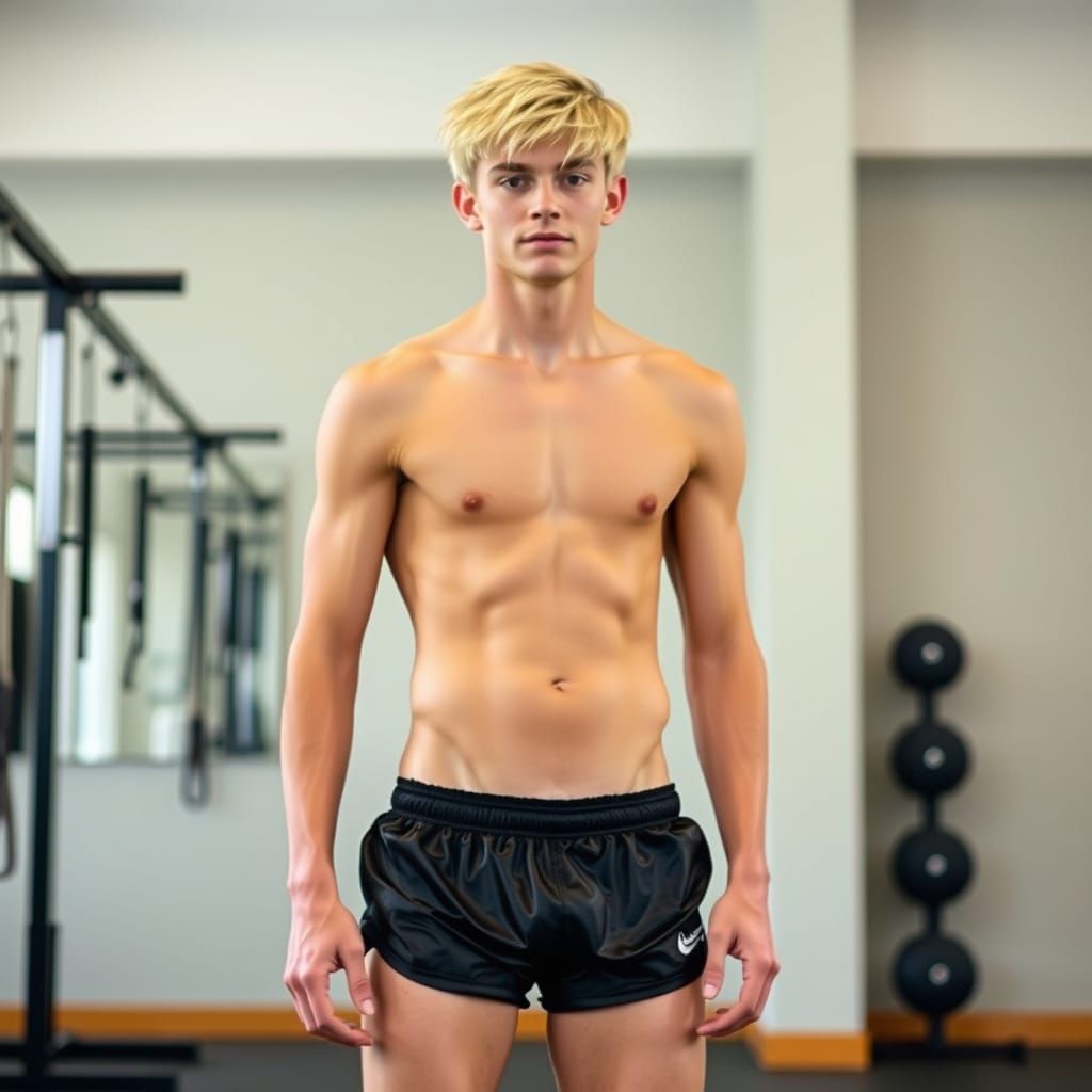 Young Man at the Gym in Athletic Shorts