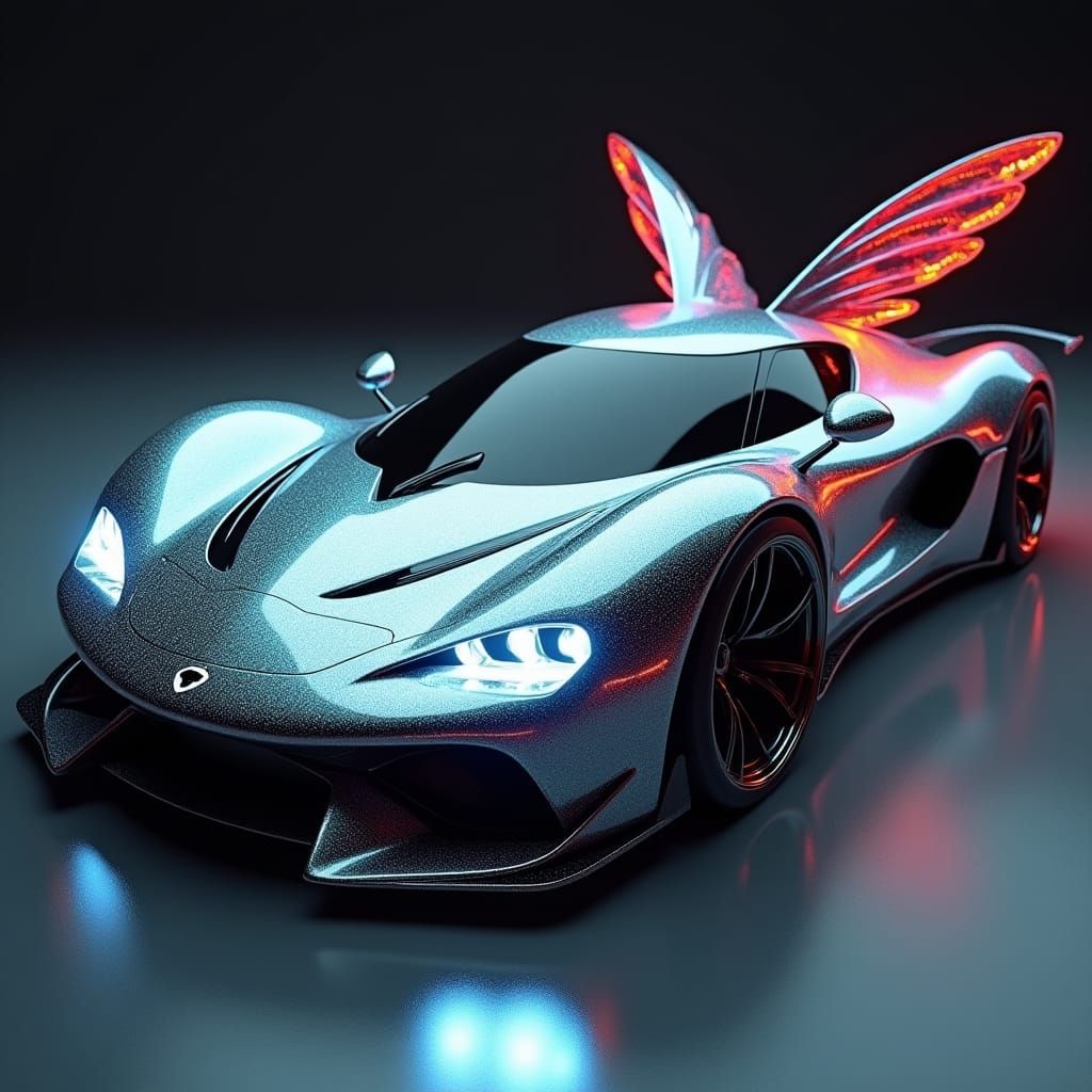 Cyberpunk Sports Car with Shark Skin and Wings