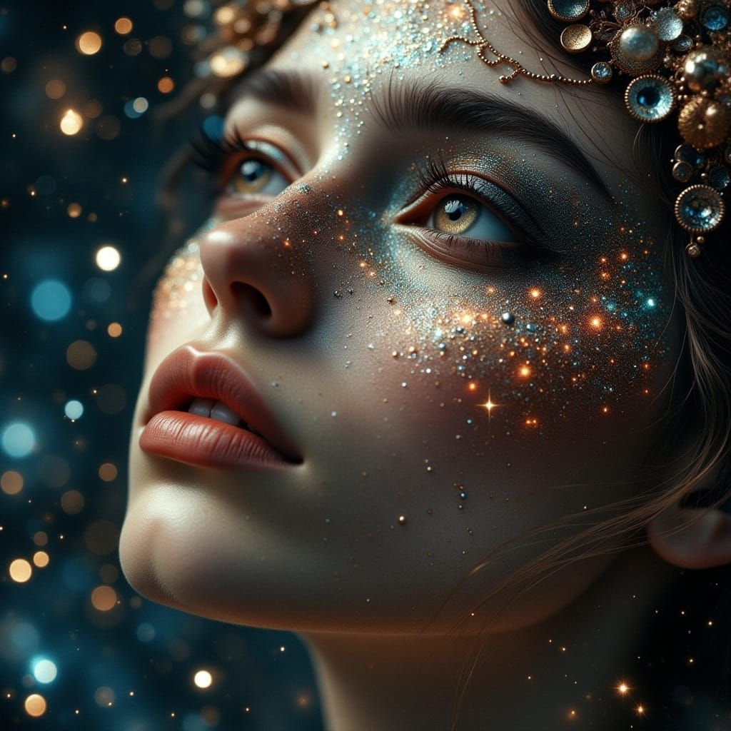 Cosmic Oracle's Starlight Gaze in Surreal Style