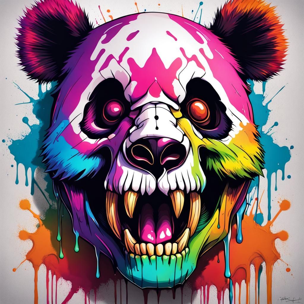 colorful bearded panda skull
