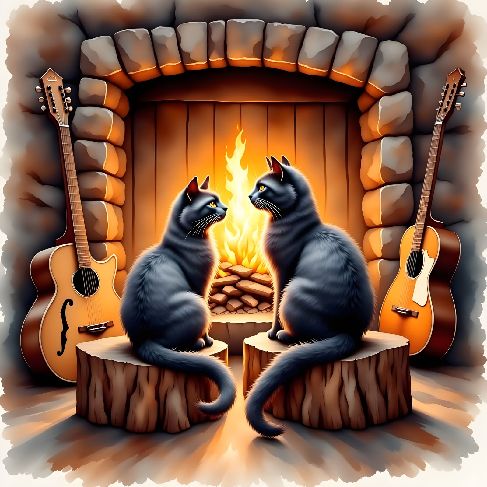 Warmth of the Hearth in Antique Watercolor Style