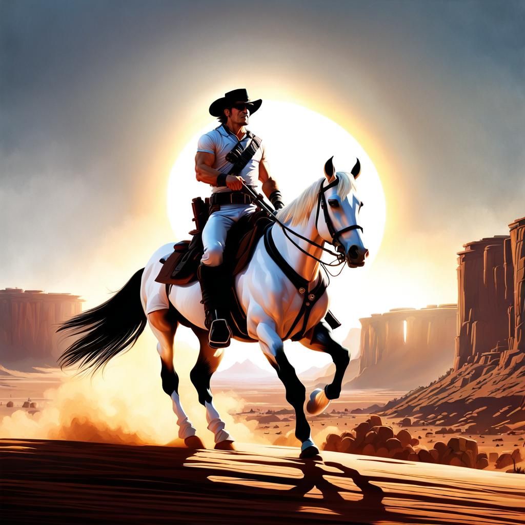 Rambo as Lone Ranger on White Horse