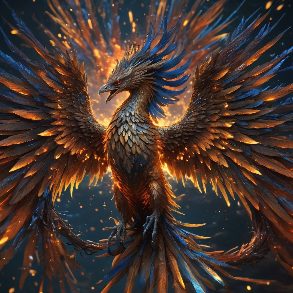 Golden Fire Phoenix Concept Art in Fantasy Style