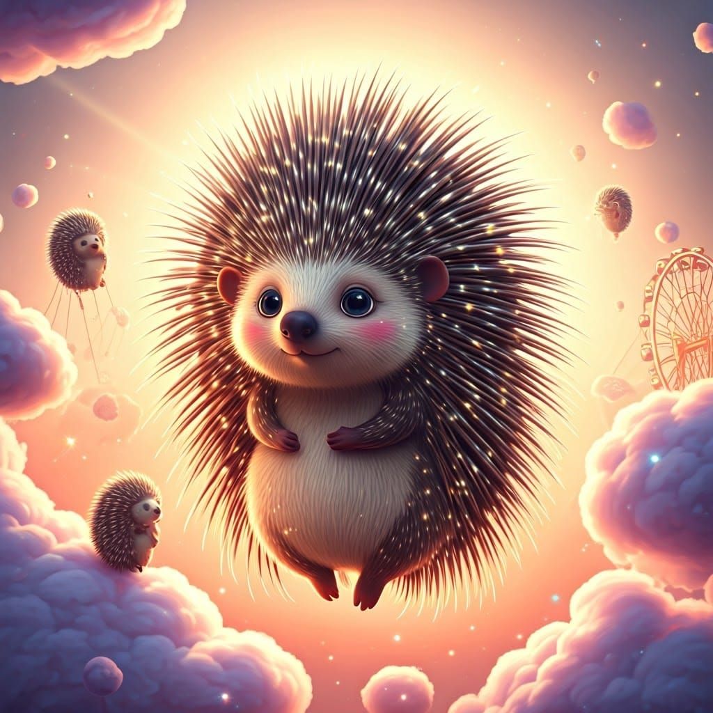 Adorable Porcupine Girls in Whimsical Carnival Scene