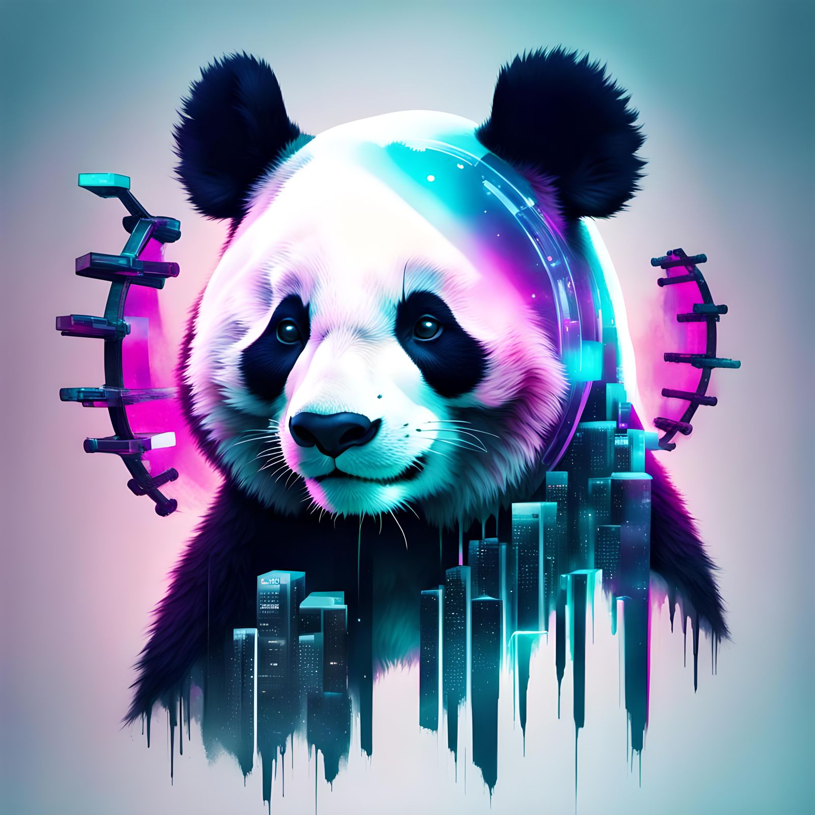 Cyberpunk Panda Double Exposure