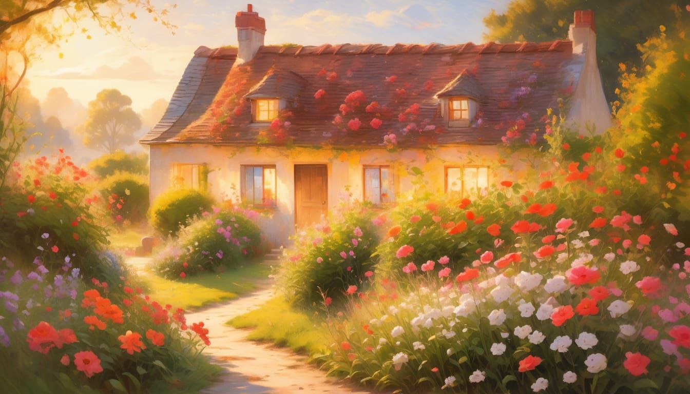 Impressionist Cottage by the Sea in Golden Light