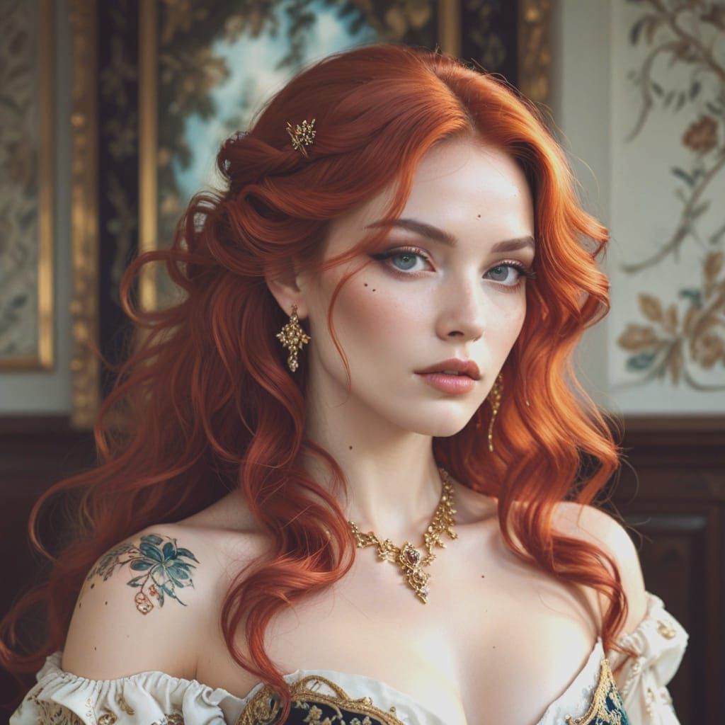 Elegant Woman in Baroque Velvet Attire with Jewel Tones and ...