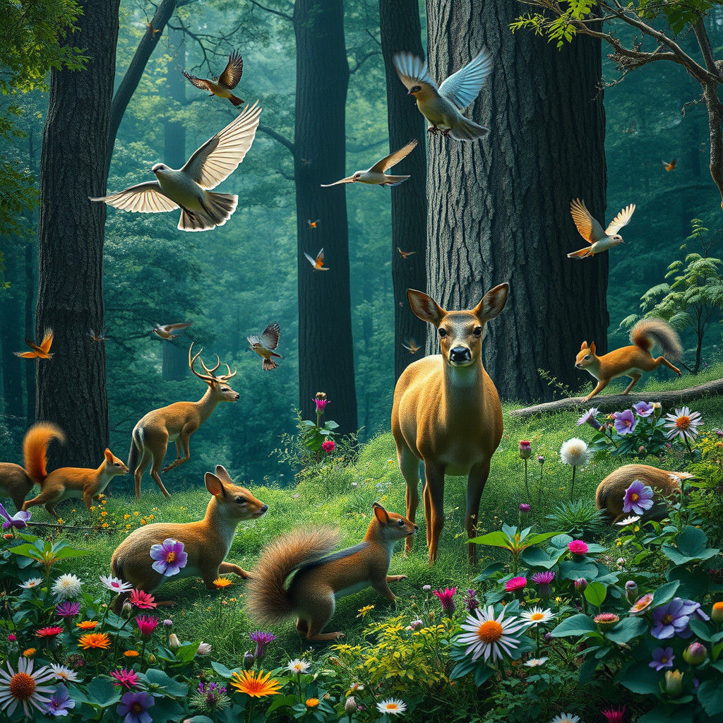 Hyperrealistic Forest Ecosystem with Wildlife