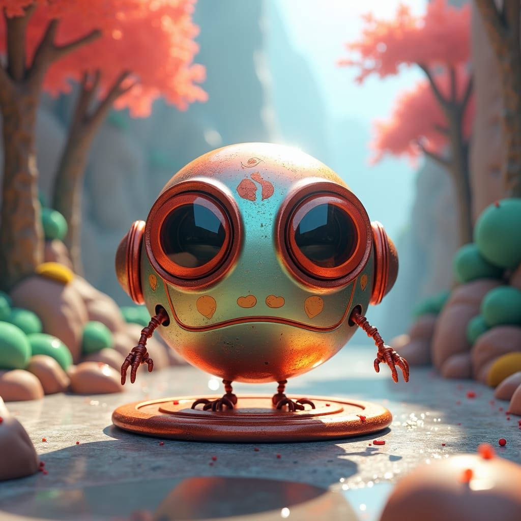 Futuristic Frog Robot Hovering, Detailed Matte Painting