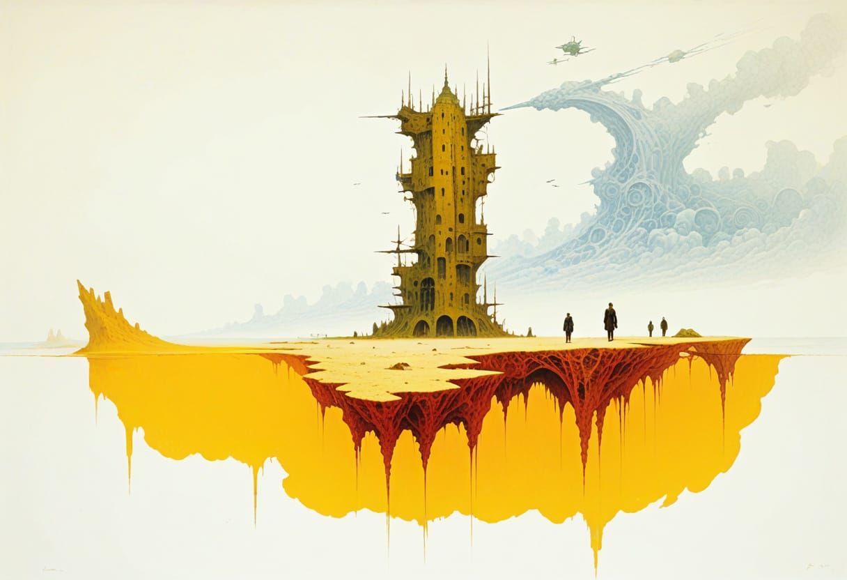 Surreal Dystopian Dreamscape in Dark Impasto