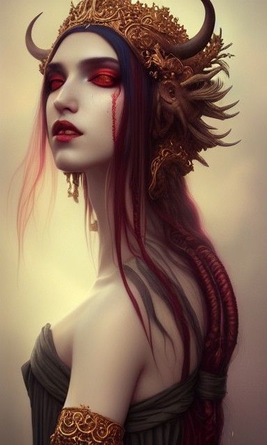 Androgynous Priestess with Ram Horns in Gothic Style