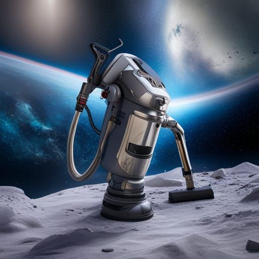 Retro Vacuum Cleaning in Space: Detailed Matte Painting
