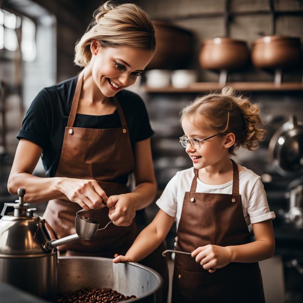 Mother and Daughter Coffee Roasting Together
