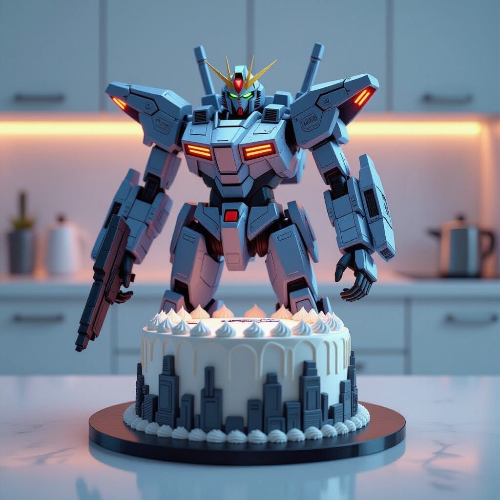 Futuristic Mecha Cake With Sci-Fi Cityscape