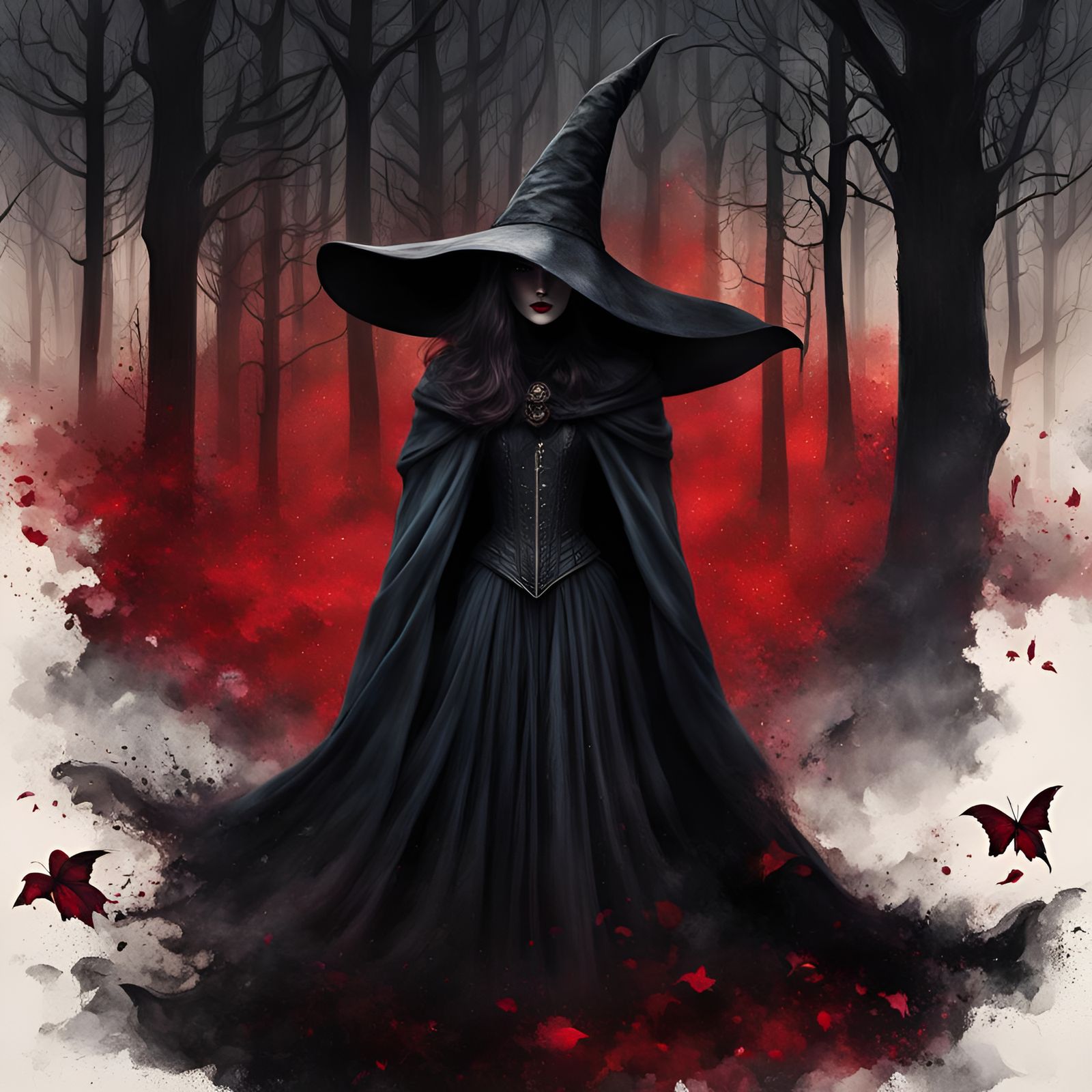 Enchanted Forest Figure in Black Cloak: Fantasy Art