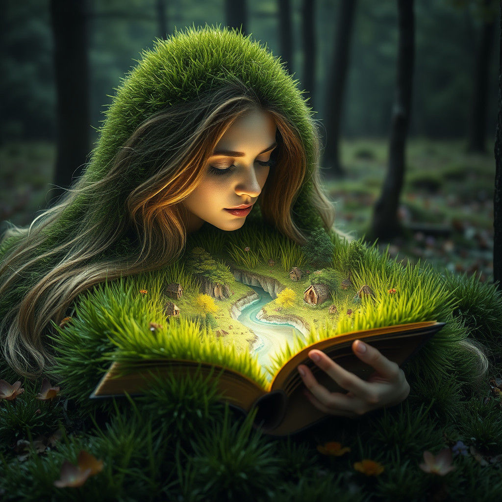 Woman Formed from Nature Reading a Book