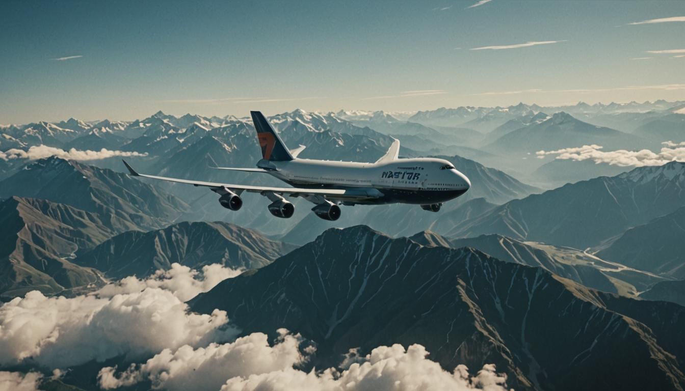 747 Flying Over Mountains in Cinematic Style
