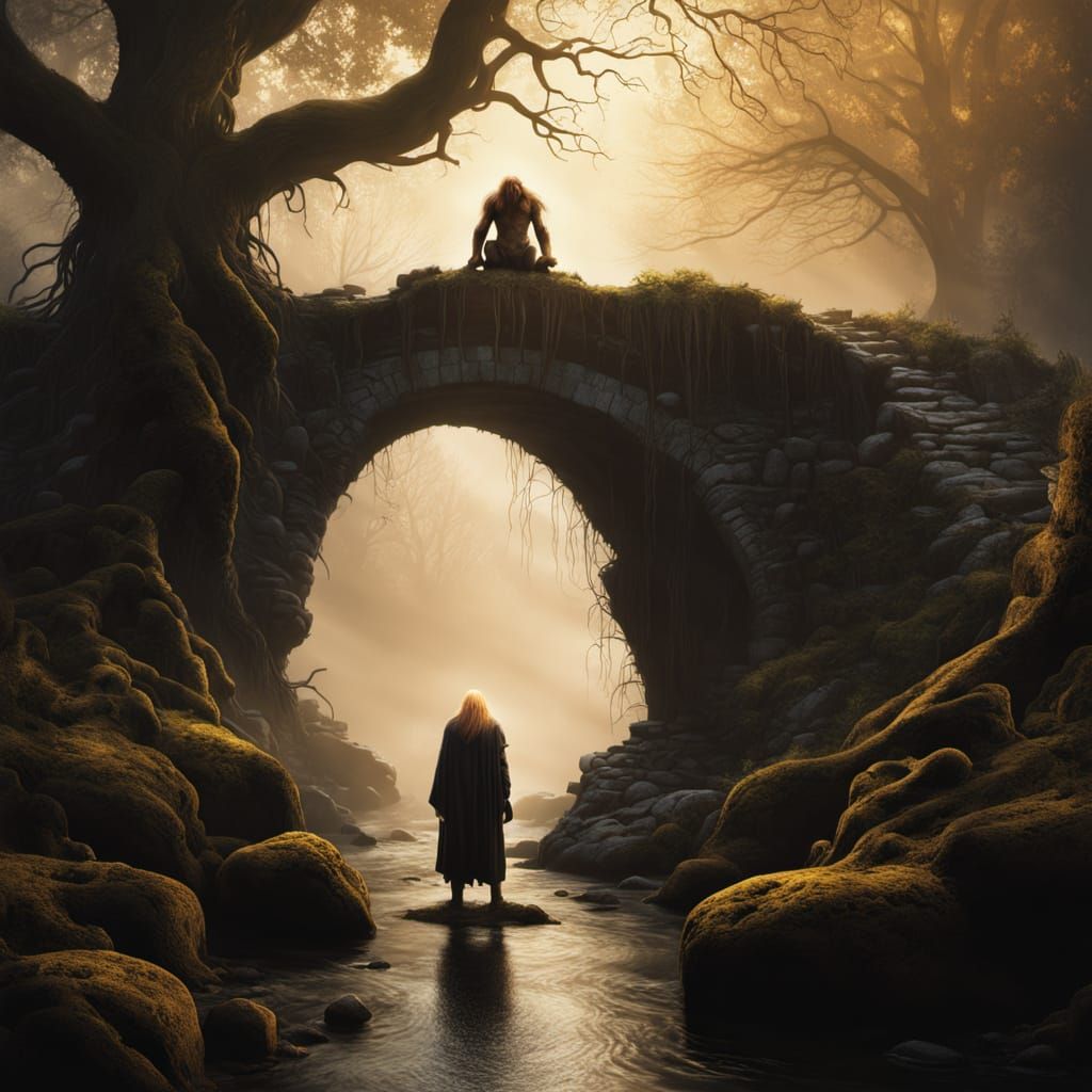 Troll Under Bridge in Dark Fantasy Style