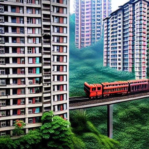 Train Through Apartment Building, Chongqing: Hyperrealistic ...