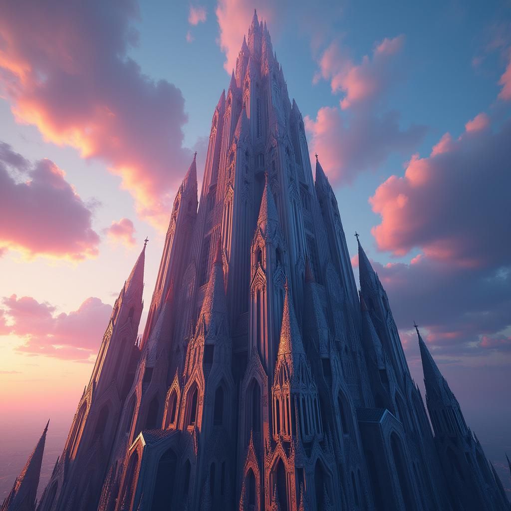 Majestic Skyscraper at Golden Hour in Detailed Digital Art