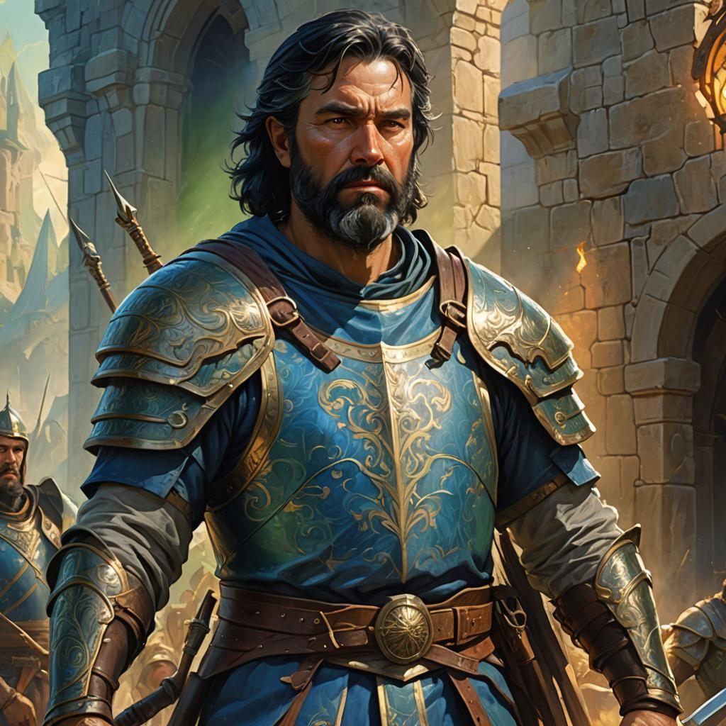 Victorious Middle-Aged Warrior in Oil Painting Style