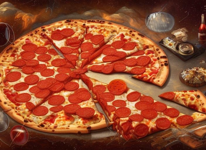 Deconstructed Pepperoni Pizza in Digital Matte Painting