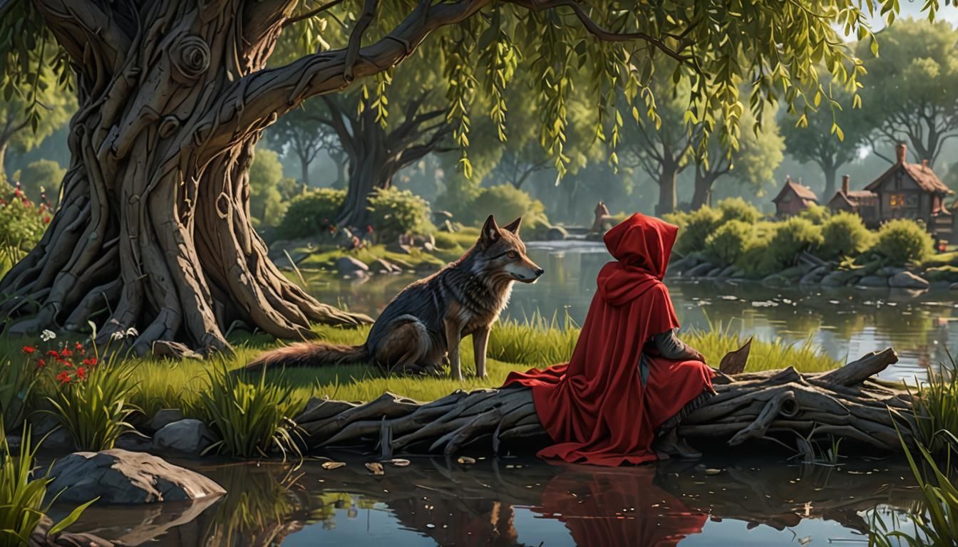 Little Red Riding Hood and Sleeping Wolf in Fantasy Art