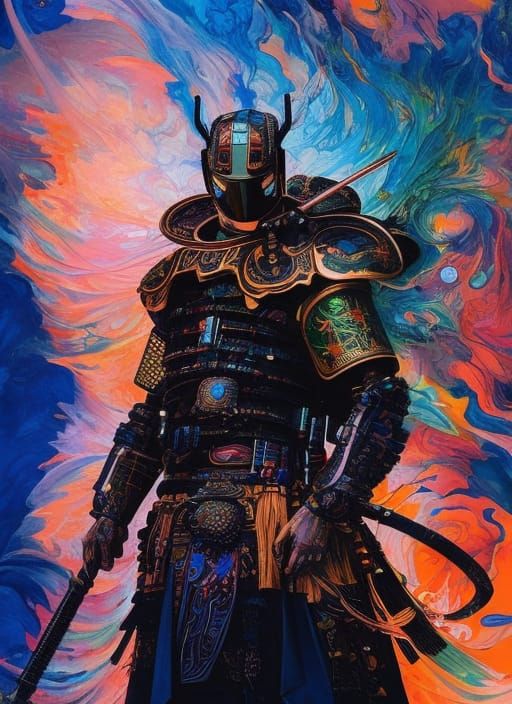 Cyberpunk Samurai Armor in Gouache Illustration