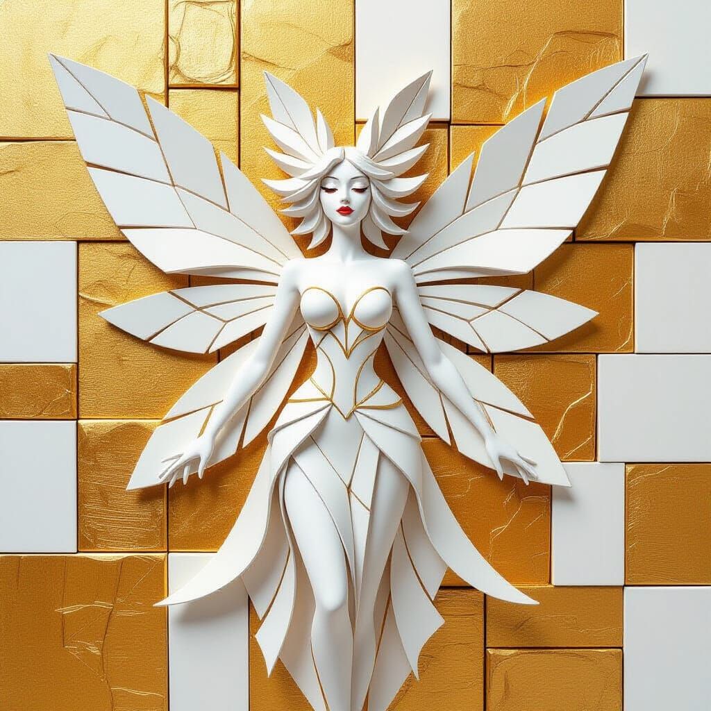 Elegant Clay Fairy in Cubist Art Deco Style