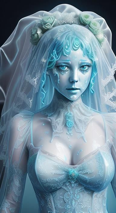 Slime Girl Bride in Blue Lace Dress