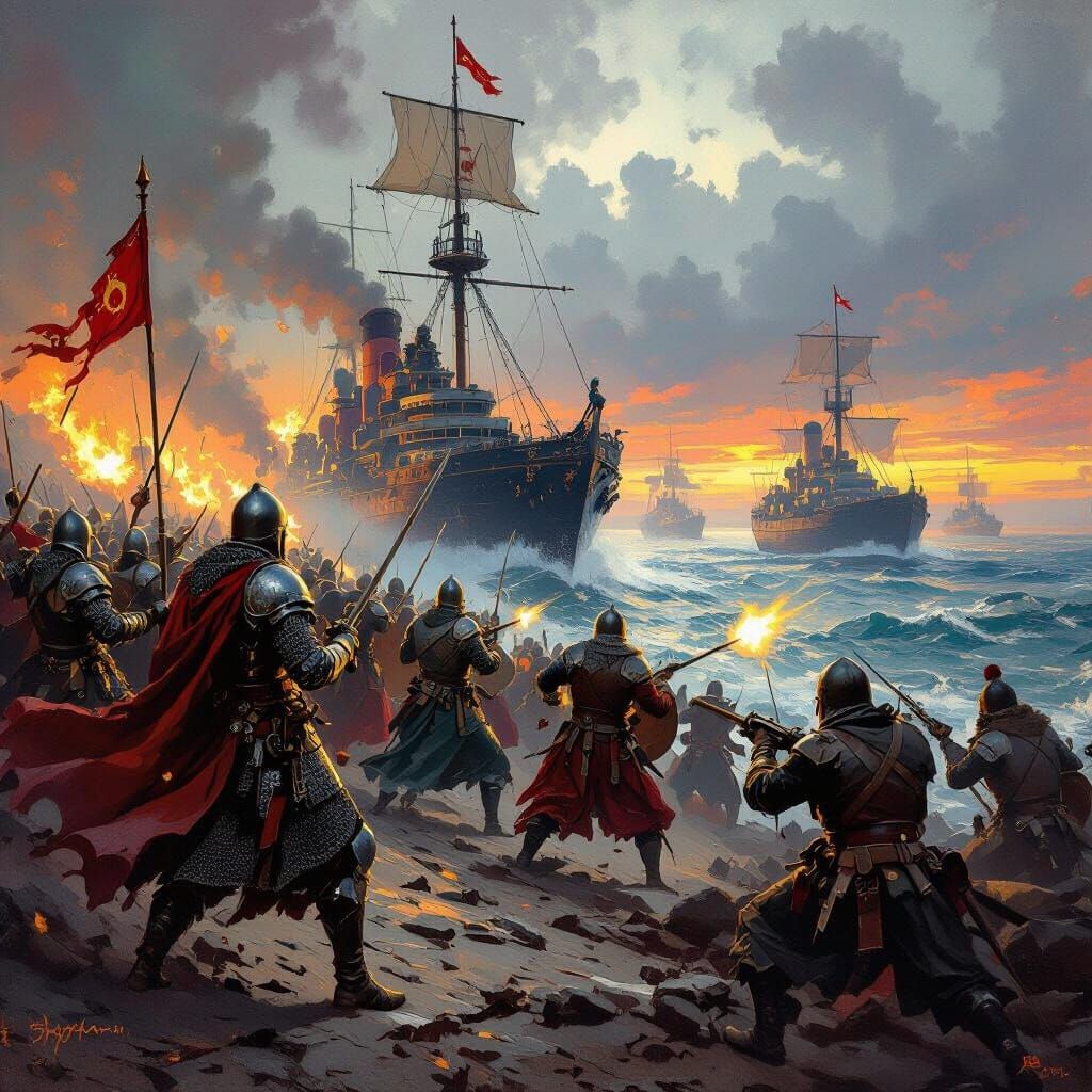 Epic Barbarossa War Scene in Romantic Style