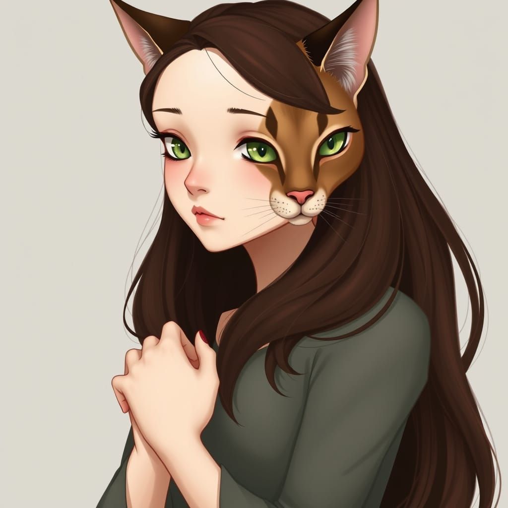 Ethereal Feline-Human Hybrid Conveys Shyness