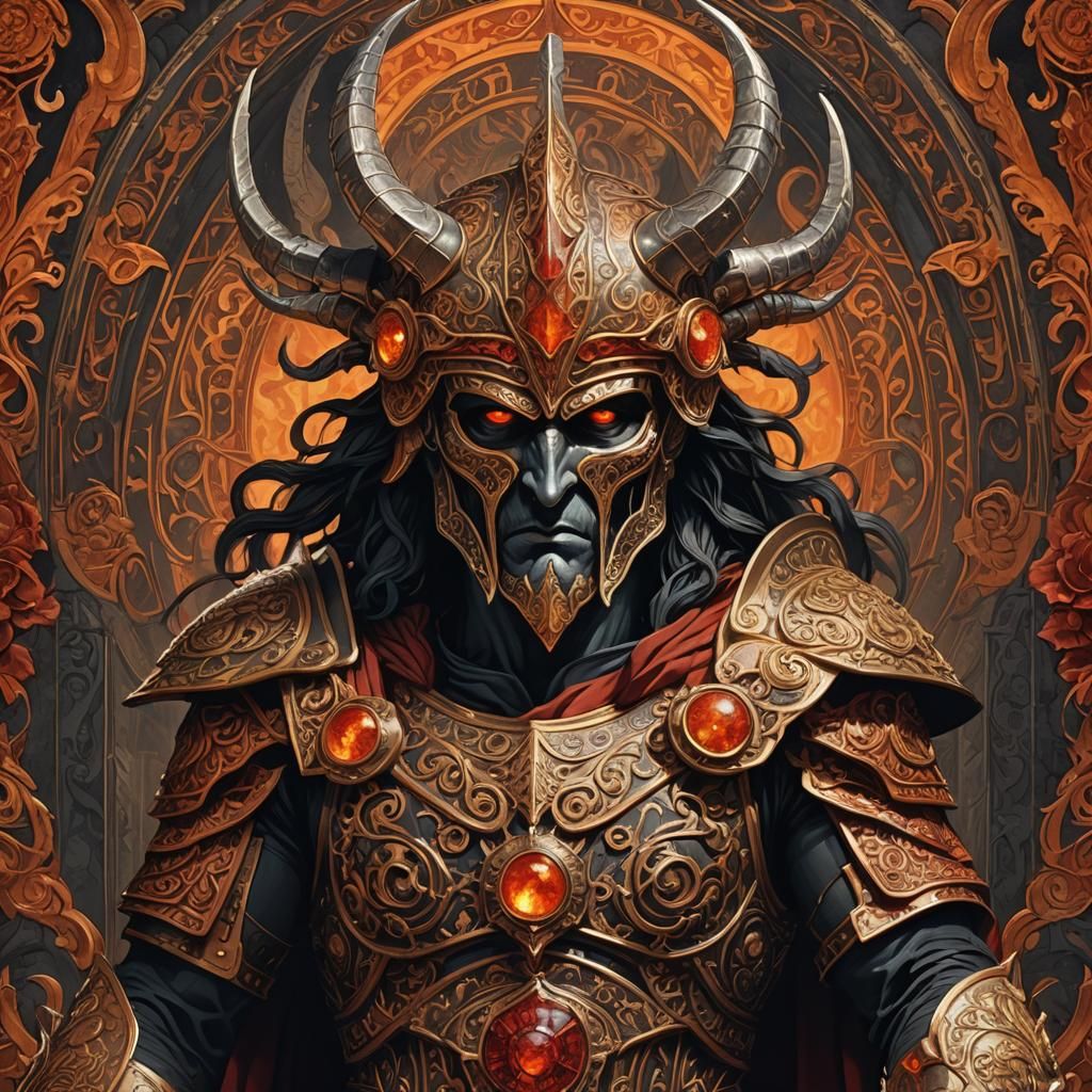 Hades, God of Underworld, in Dark Fantasy Art Nouveau Style