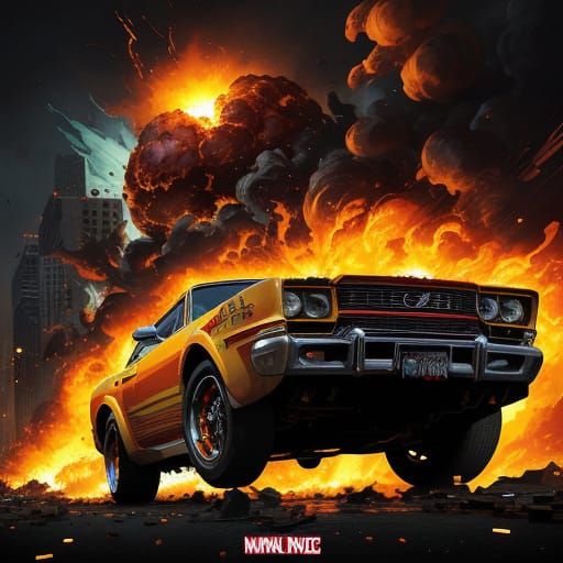 Dramatic City Explosion in High-Octane Comic Book Style