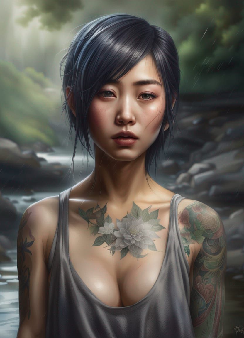 Japanese Girl Showering: Ultra Realistic Photography