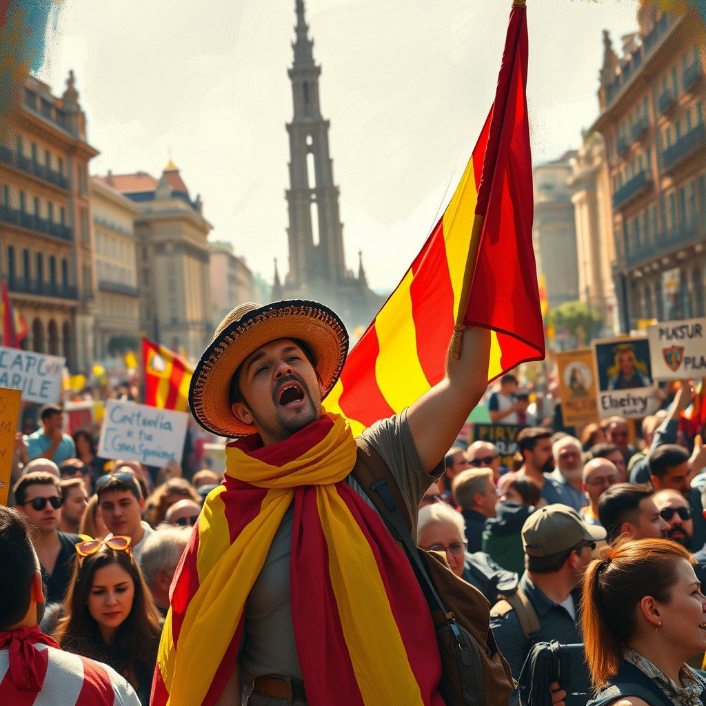 Barcelona Protest: Catalan Flag in a Surrealist Style
