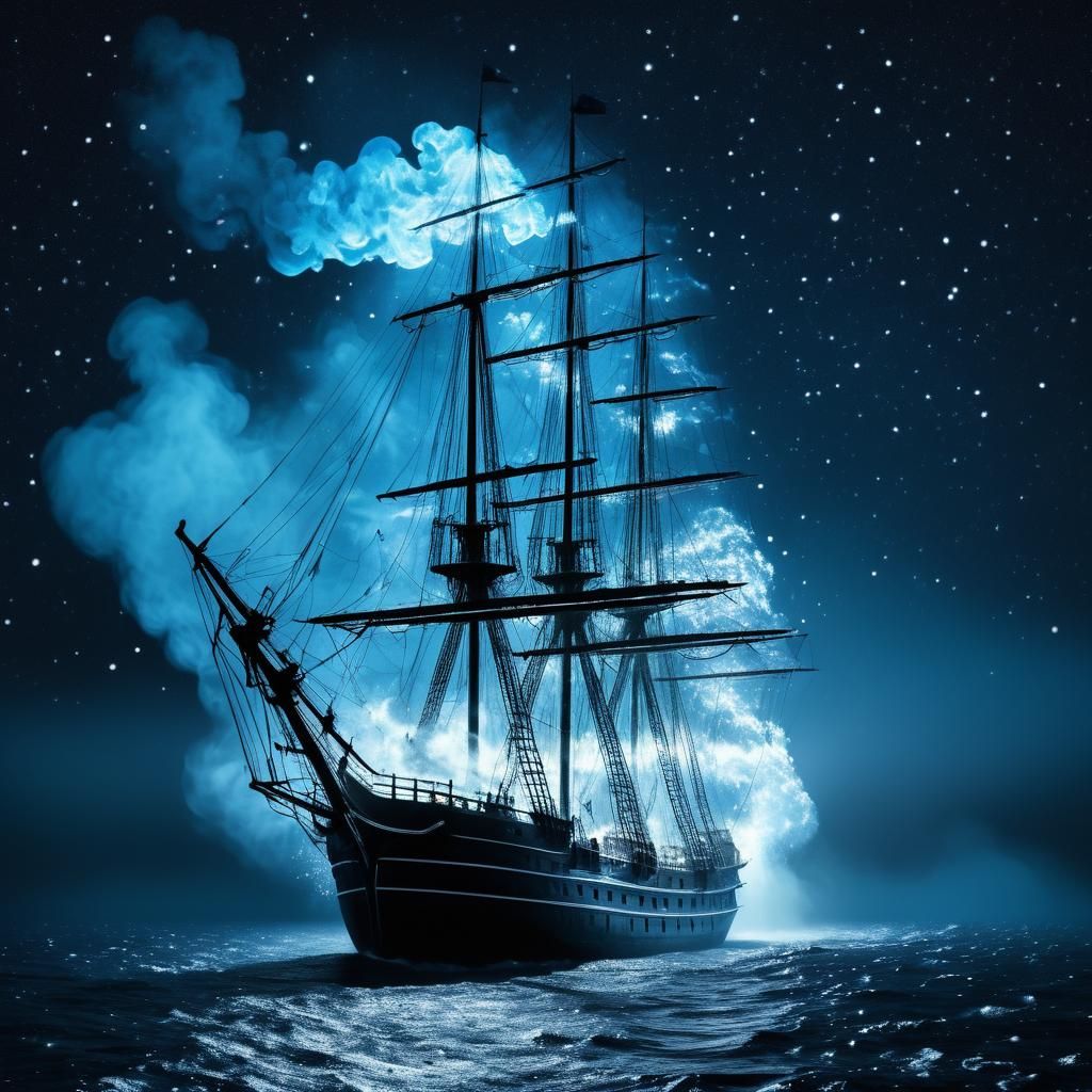 Ethereal Tall Ship Made of Light and Smoke