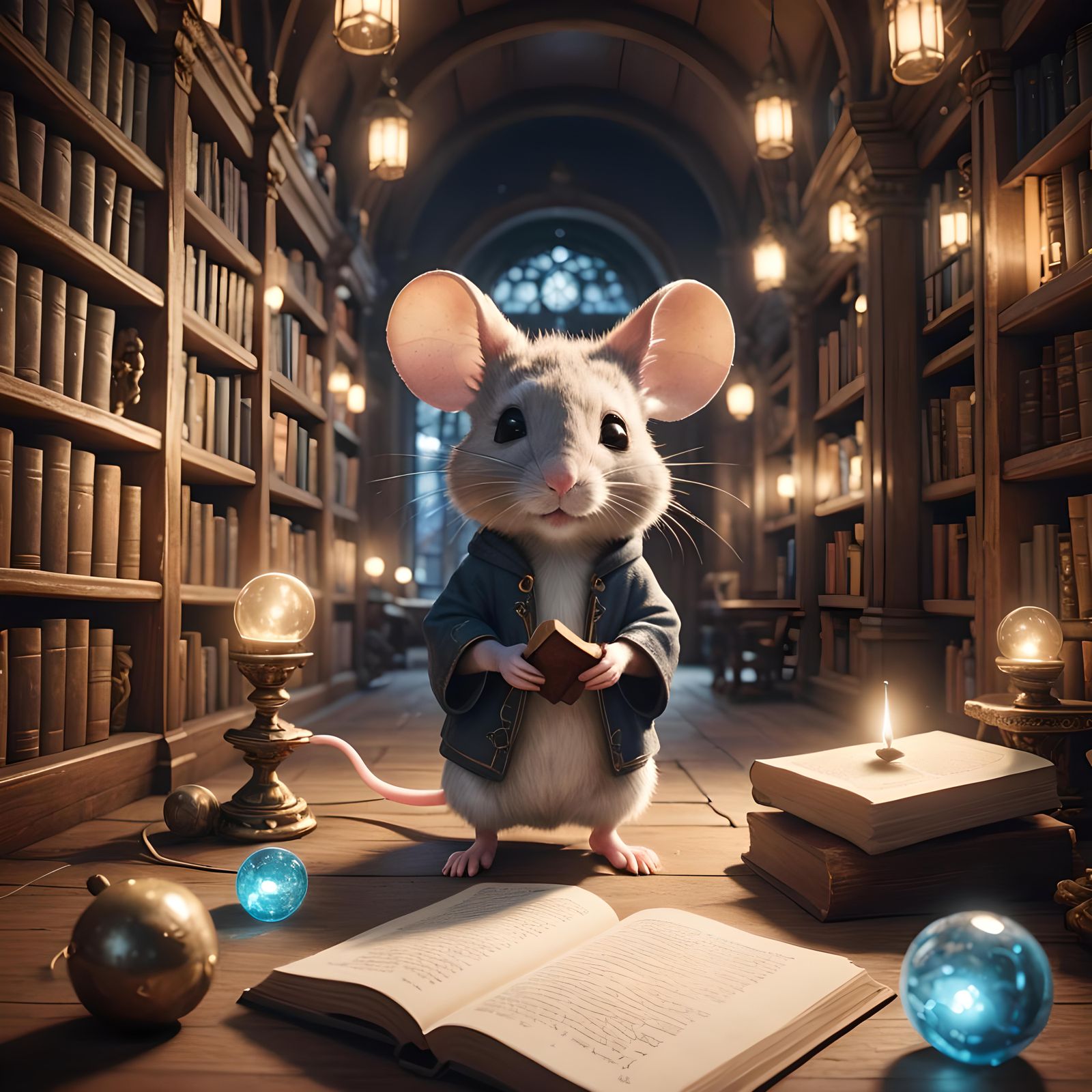 Adorable Mouse in Magical Library, Unreal Engine