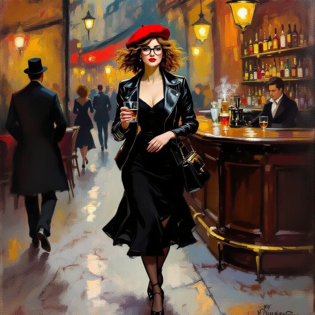 Drunken Woman in Parisian Bar, Impressionist Style