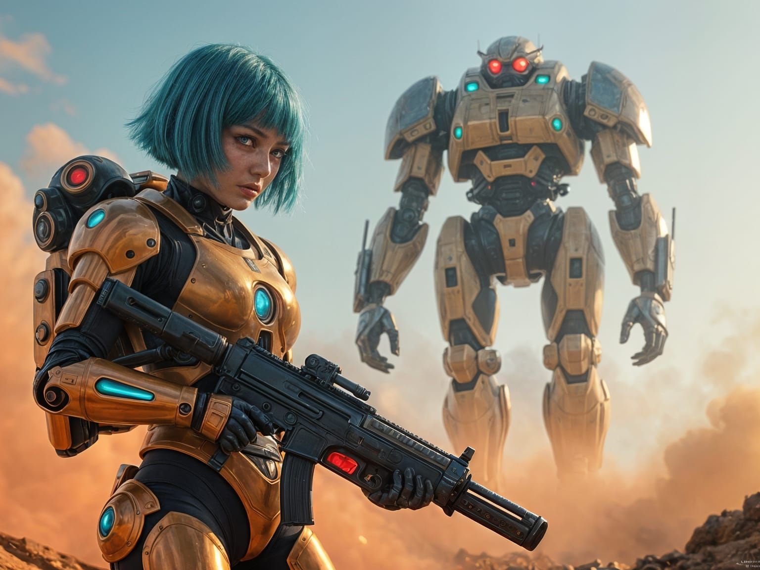 Cyberpunk Anime Cyborg Girl in Mech Suit