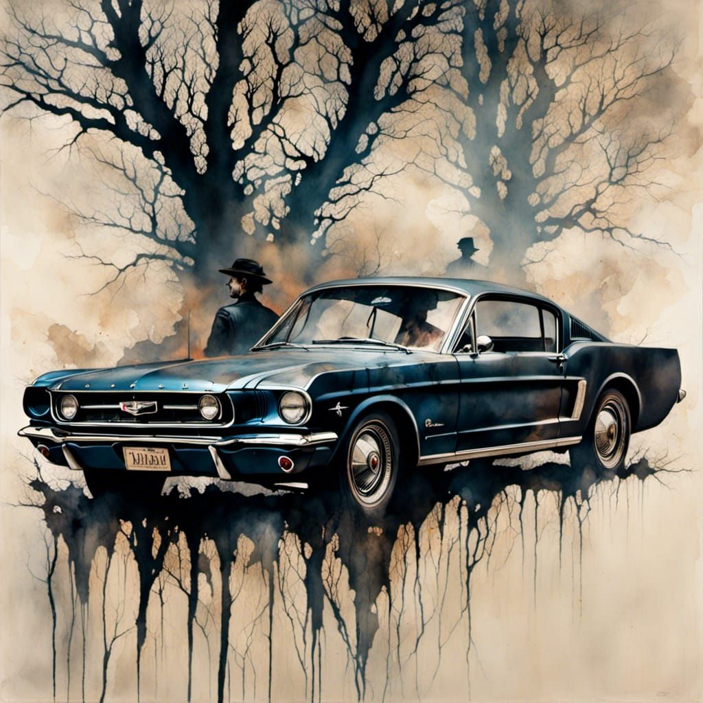 Fiery Mustang: Double Exposure Silhouette in Burning Forest