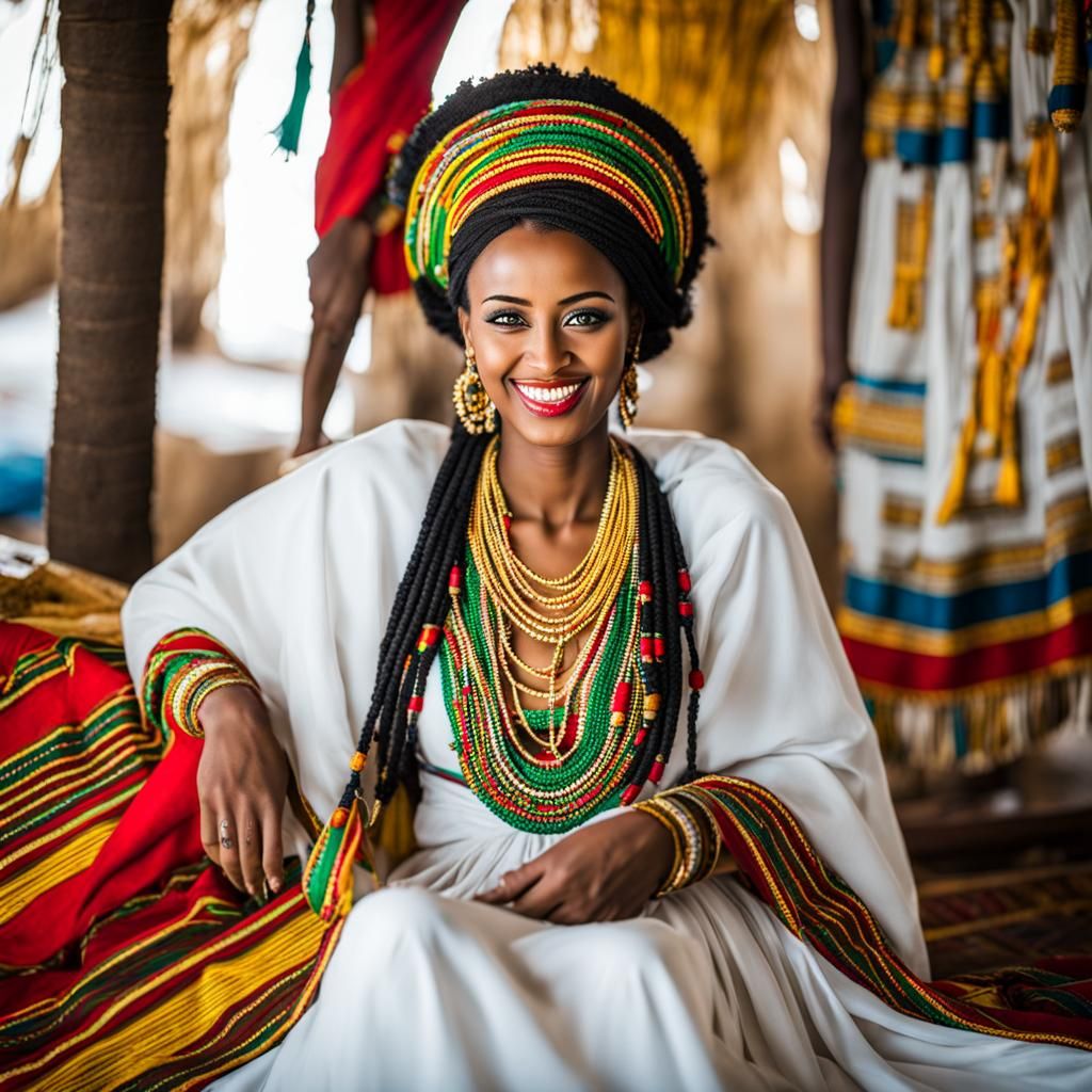 Ethiopian Lady in Traditional Amhara Outfit