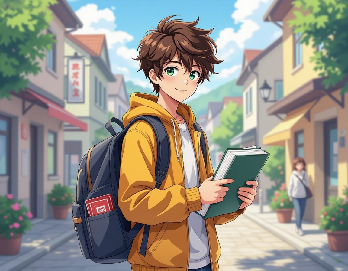 Luxembourgish Student Ready for School in Anime Style