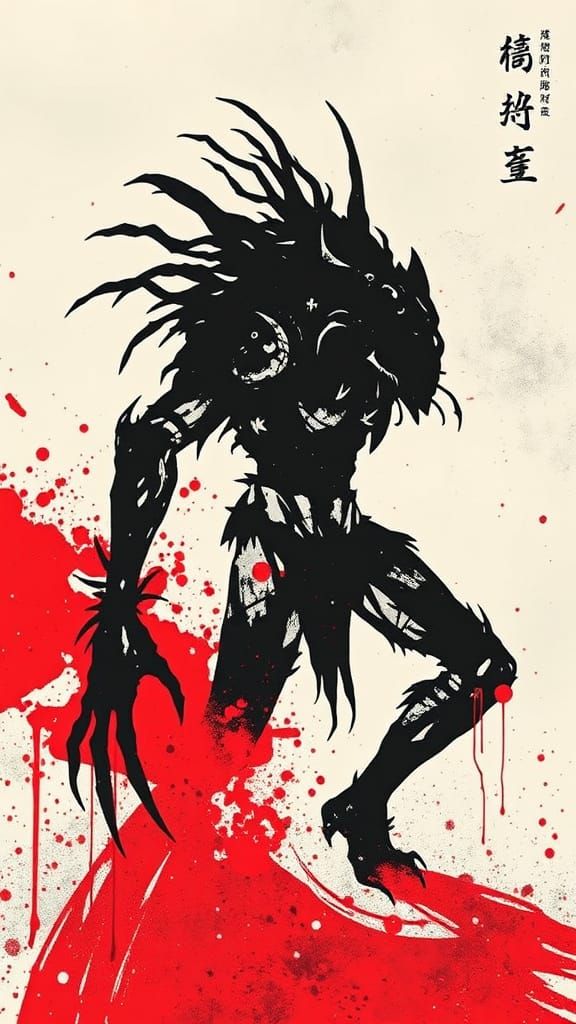 Yautja Predator Silhouette in Sumi-e Style