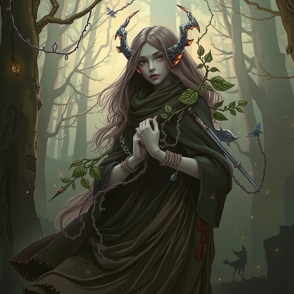 Whimsical Forest Spirit in Dreamy Watercolor Style