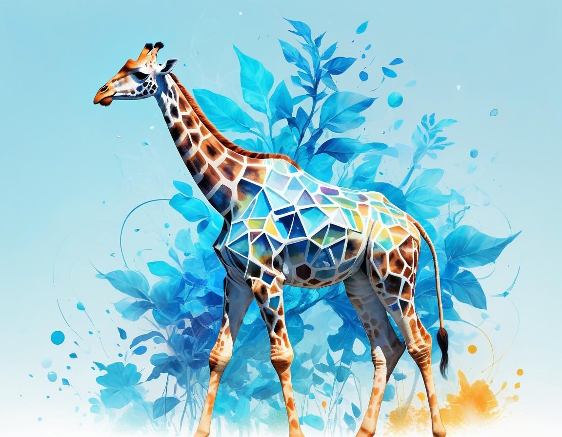 Ethereal Giraffe in Abstract Cyberpunk Style