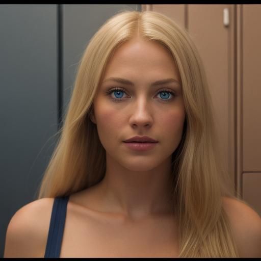 Nude Blonde Posing in Locker Room: Cinematic Digital Art