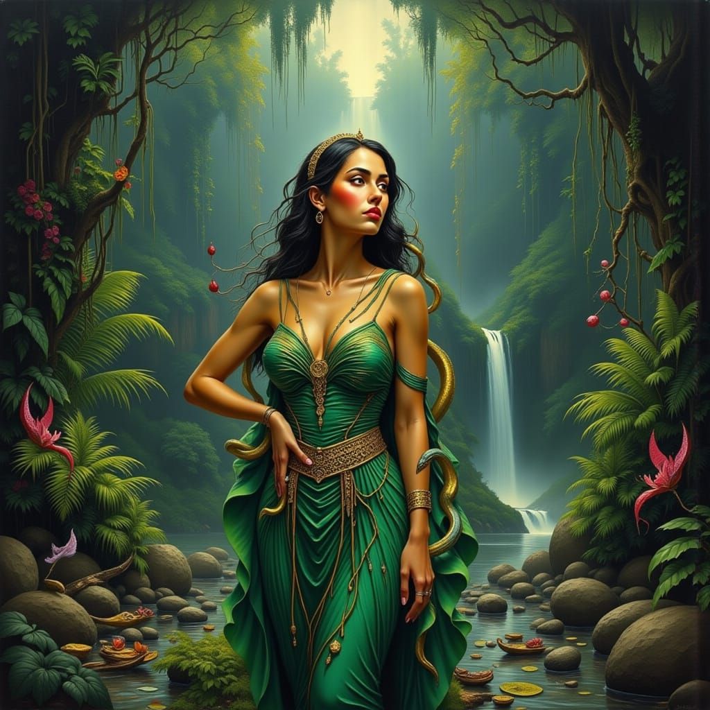 Serpent Queen by Jungle Waterfall in Digital Art