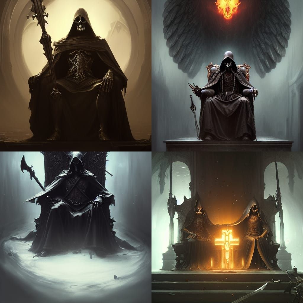 King of Death with Grim Reaper, Dark Fantasy Art